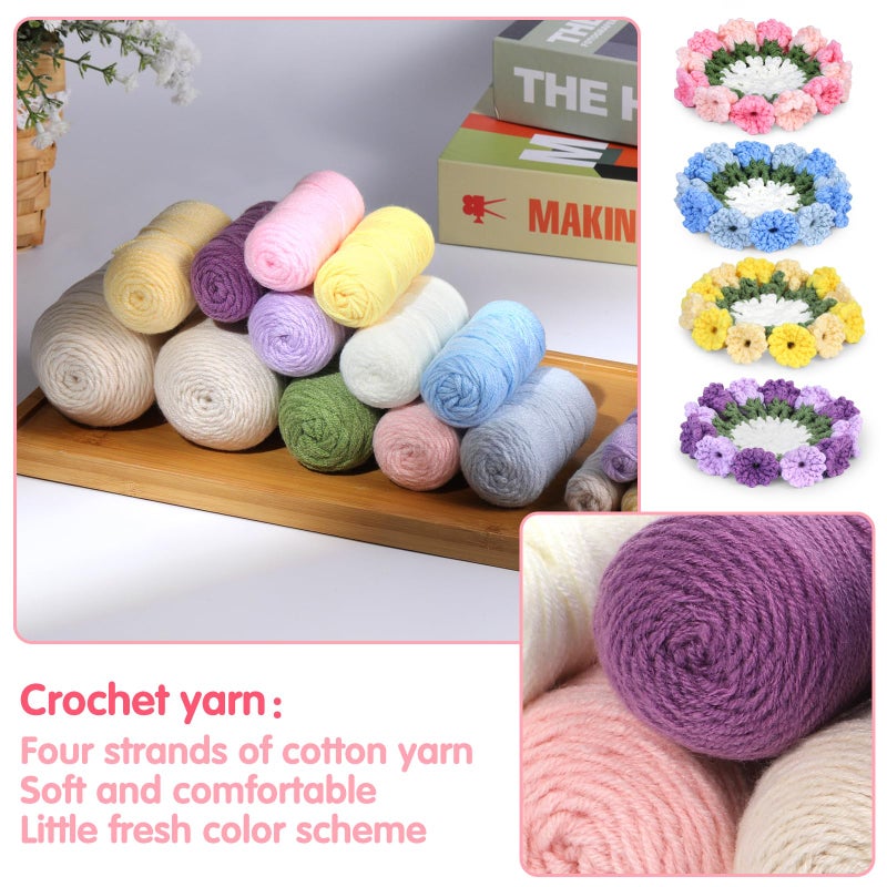Iuuidu Crochet Kit for Beginners-4PCS Coaster Flower Pot Crochet Kits Coaster Crochet Starter Kit with Crochet Yarns Hooks  Easy Videos Tutorials to Crochet for Office  Coffee Table  Home Decor - Image 3